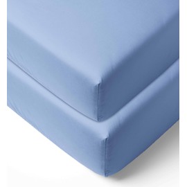 Bacati - 2 Pack Solid Neutral 100% Cotton Percale Universal Baby US Standard Crib or Toddler Bed Fitted Sheets (Baby Blue)