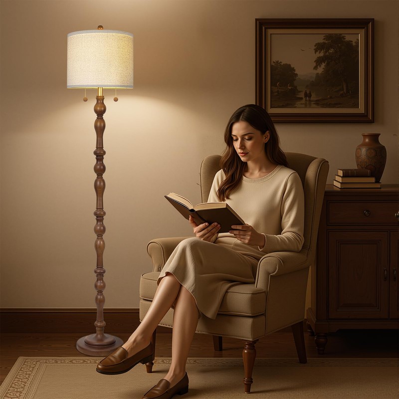 65.5" Natural Real Wood Floor Lamp with S Cluster Pull