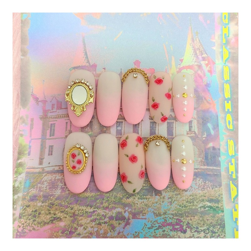Antique Parts Pinkgra Princess Handmade Nail Tips - Mediaval /