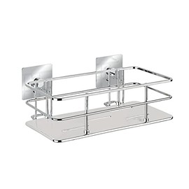WENKO Turbo-Loc Quadro Stainless Steel Wall Shelf, No Drilling Required, 24 x 10 x 14.5 cm, Chrome