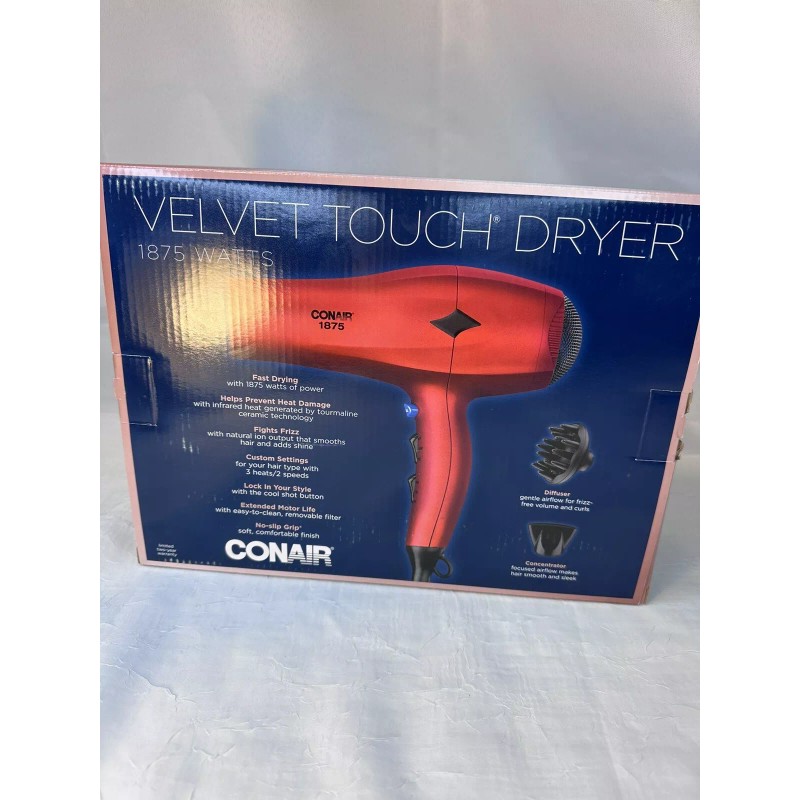 Conair 1875 Watt Velvet Touch Hair Dryer Red Fast Drying