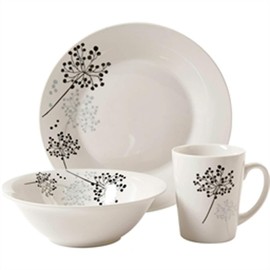 Gibson GH Netherwood 12-Piece White Ceramic Dinnerware Set, 9-Inch Dinner Plate, Soup Bowl, 9-Ounce Mug