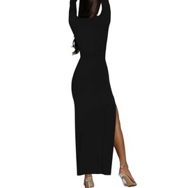 LYANER Women's Mock Neck Long Sleeve Slit Split Hem Cocktail Party Long Dress Solid Black Medium