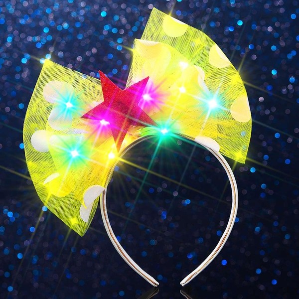 Handcess Glowing Bow Headband LED Glitter Star Princess Costume Headwear
