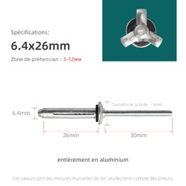 JIANDAXIN 50Pcs Tri-Fold Aluminum Blind Rivets with Sealing Washer O-Ring, Tri Grip Exploding Assortment Bulb Style Pop Rivets for Soft or Plastic Materials (1/4"x1-3/64")