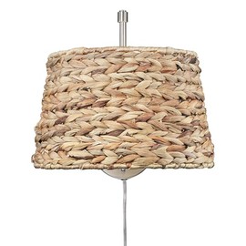 Golden Lighting Ryleigh 1-Light Swing Arm in Pewter with Woven Sweet Grass