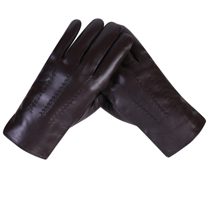 Harssidanzar Leather Gloves for Men, Winter 100% Rabbit Fur Lined