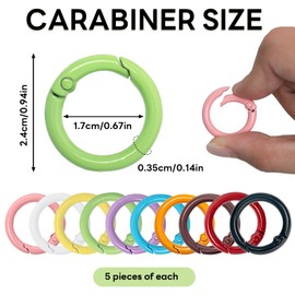 NEETUE 50 Pcs 1 Inch Metal Spring O Rings Round Carabiner Ring Clip,Round Snap Clip for DIY Accessories Craft Making, Multicolour, One Size