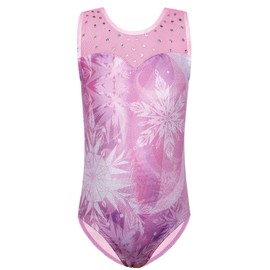 TFJH E Girls Sleeveless Leotards Gymnastic Outfits Mesh Practice Ballet Dancewear 228Snowflakepurple 8A