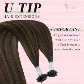 YoungSee Utip Hair Extensions Balayage U Tip Human Hair Extensions Dark Brown with Medium Brown 14Inch Short 50s/50G