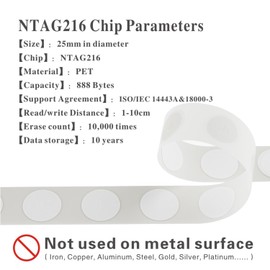 12 PCS TimesKey NTAG216 NFC Tags Stickers, NTAG NFC 216 Stickers 888 Bytes Memory,25mm NFC Tag Fully Programmable for All NFC Enabled Devices, Guaranteed