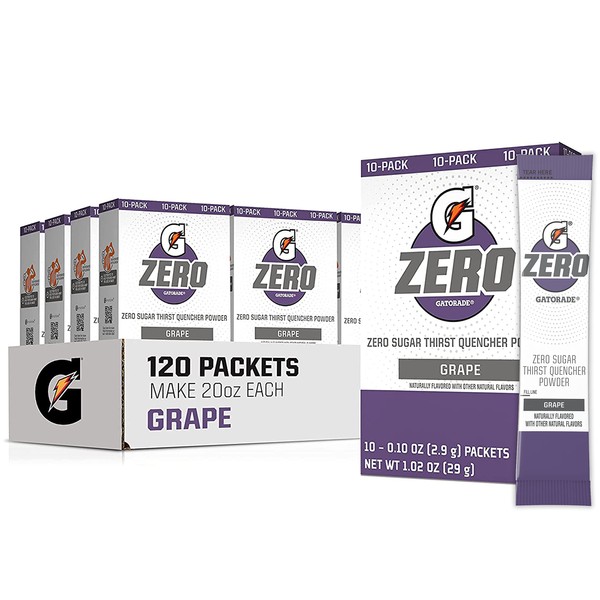 Gatorade G Zero Powder, Grape, 0.10oz Packets, Makes 20 ounces (120 Pack)