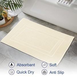 Makooz 2 Pc Banded Bath Mat Set - 1000 GSM Ring Spun 100% Cotton - Machine Washable, Ulta Soft, Water Absorbent, Quick Drying, Plush Foot Towel for Bathroom Tub and Shower - Cream 50x70cm