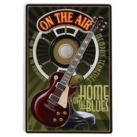 Lantern Press 12x18 Inch Metal Sign, Memphis, Tennessee, Guitar and Microphone