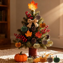 Adornos de árbol de otoño, calabazas colgantes, 12 calabazas de terciopelo, decoraciones y adornos de árbol de Acción de Gracias, mini tela de 1.7 pulgadas, decoración de otoño para Acción de Gracias
