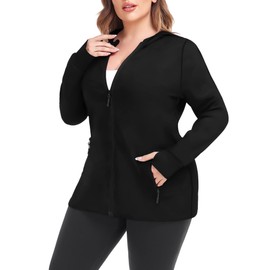 COOTRY Womens Plus Size Workout Jackets Full Zip Up Lightweight Athletic Running Hoodies Black2 2XL