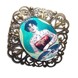 VINTAGE TATTOO QUEEN Brooch Pin Vintage Style with GLASS Dome Cover Altered Art