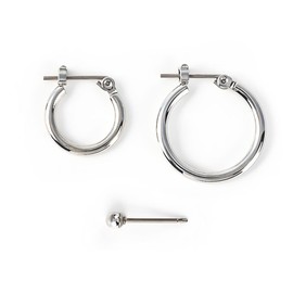 PLUSTER Brass Earrings Hoop Round Ball Set, Nickel Free, Hypoallergenic Metal, Unisex, Includes Dedicated Pouch, Cubic Zirconia