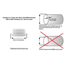 40mm Plastic End Caps, White Tube Inserts, Pack of 4 (See Second Image for Ordering Guide) - Made in Germany