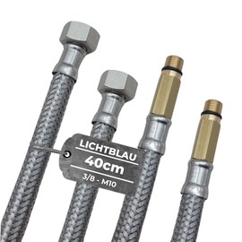 LICHTBLAU 2 x Kink Resistant Stainless Steel Hose I 40 cm I 3/8 Inch to M10 I Suitable for Drinking Water Tap Angle Valve Reinforced Hose Kitchen Tap
