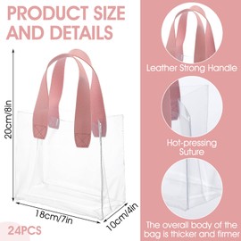 24 Pcs Clear Gift Bags with Handle Plastic Gift Bags Reusable Party Favor Bags Heavy Duty Gift Wrap Tote Bag for Wedding Shopping Birthdays Baby Shower (8 x 7 x 4 Inch)