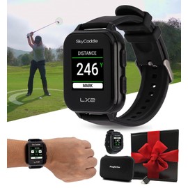 SkyCaddie LX2 Golf GPS Watch - Lightweight & Simple Golf Yardage Rangefinder Touchscreen Watch w/ 35K Courses, Automation & Scoring - Gift Box Bundle with PlayBetter Wall Adapter & Hard Case
