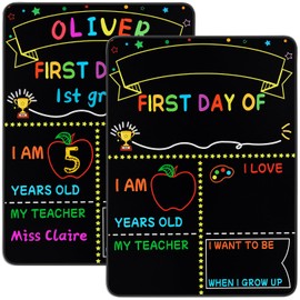 2 Pack First and Last Day of School Signs - 12”x10” Double-Sided Back to School Signs for Kids/Girls/Boys - Reusable Wooden 1st Day of Preschool/Kindergarten Photo Props