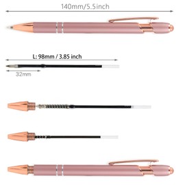 MengRan 12pcs Rose Gold Pens with Stylus Tip, Black Ink Medium Point Ballpoint Pens,Stylus Pens for Touch Screens (Refills-Blue ink-10Pcs)