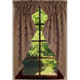 New Primitive TAN RED BLACK COVERLET PRAIRIE SWAGS Panels Curtains