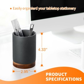 Officepal Pen Holder for Desk, Ceramic Pencil Organizer & Makeup Brush Holder, Office Decor and Desk Accessories，Perfect Office Organization,Teacher Supplies (Dark Grey, Set / 1)