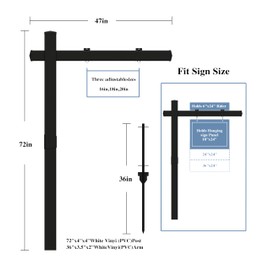 FENCETECH Vinyl PVC Real Estate Sign Post 6' Tall, Realtor Yard Sign Post (Connected type), 47" Arm Holds Up to 36" Sign - Black - 2-Pack