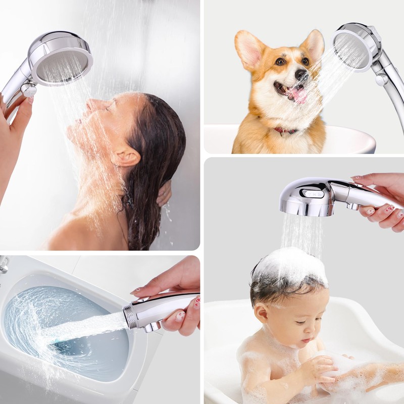 High Pressure Handheld Shower Head with ON/OFF Switch, 3 Spray