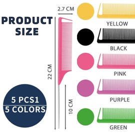 5 PCS Anti-Static Tail Combs – Carbon Fiber Styling Combs for Hair Parting, Styling, and Backcombing, Lightweight, Ideal for All Hair Types