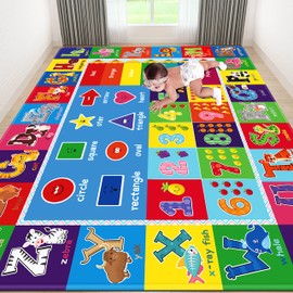 AKASISRUG Kids Rug, Kids Playroom Rug with Anti-Slip Back, Kids Educational Rug for Learning Alphabet, Numbers, Colors, Shapes, Playmat Area Rug for Classroom Nursery (Style 6, 9'8" x 6'5")
