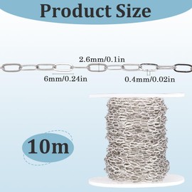 SOFPLATE 10M/32.8 Feet Silver Paper Clip Chain Bulk Brass Cable Chain with Spool Drawn Elongated Oval Paperclip Soldered Roll Link Connector Chains for Jewelry Making Necklaces Bracelets DIY Crafts