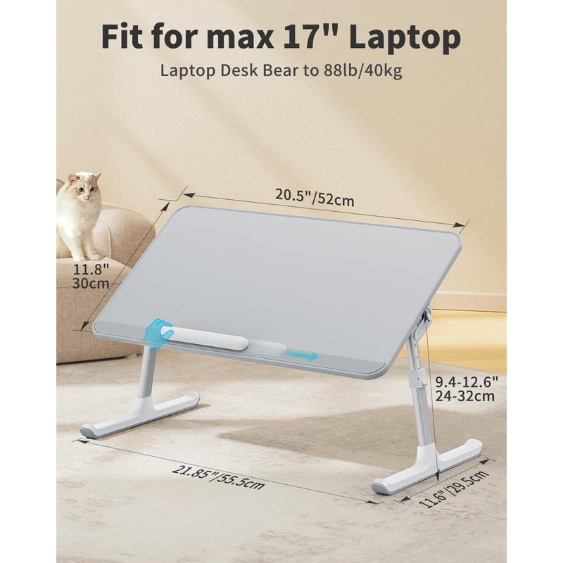 SAIJI Leather Lap Desk Laptop Bed Tray Table, Adjustable Laptop