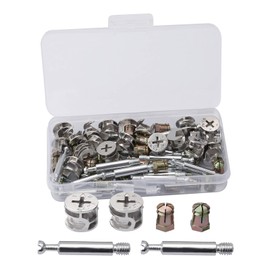 20 Sets 3-in-1 Furniture Connection Kits, Rod Bolts Pre-Inserted Nuts and Eccentric Cams, for Splicing Assembly Table Cabinets Furniture Locking Connecting, Silver, Zinc Alloy Iron