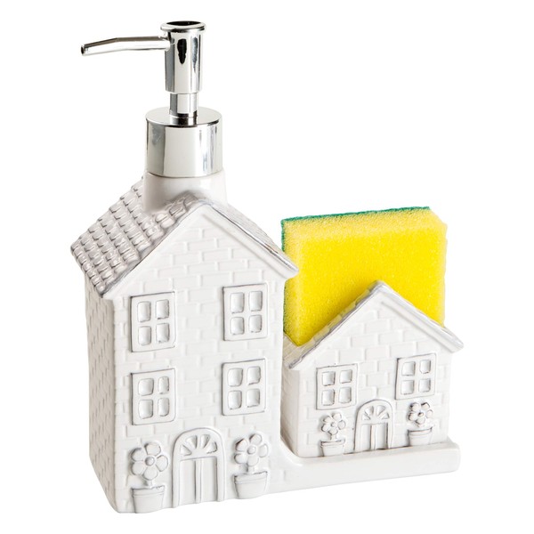 BARONI Casina Shaped Soap Dispenser Dispenser with Sponge Holder, Liquid Soap and Sponge Dispenser, 17 x 6 x 21 cm