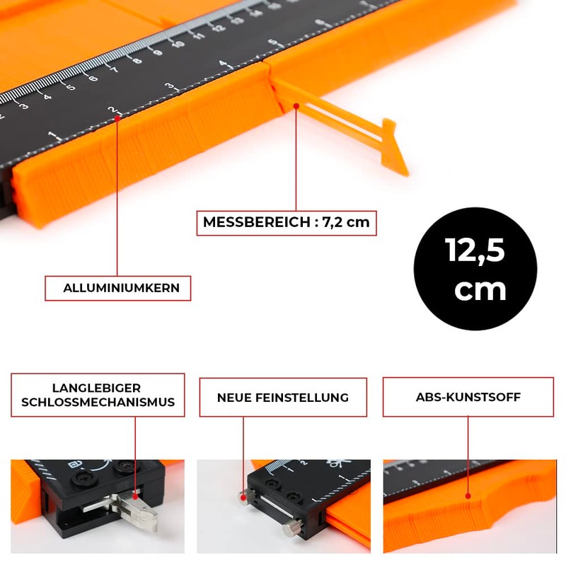 bestTools Contour gauge 12.5 cm with lock, precise measurement and