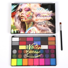KARLOR 42 Colours Face Paint Palette with Brush, 18 Matte Face Paint + 16 Glitter Colours + 8 UV Neon Face Paint, Face Paint, Body Painting, Face Make-Up Paint, Theatre Make-Up, Water Soluble