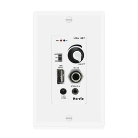 Herdio in Wall Audio Control Amplifier Receiver 2 Channel Wall Plate with USB Microphone Aux (3.5mm) Input 100Watt Max Module for Sound Systems Home Theater Integration Compatible with Bluetooth