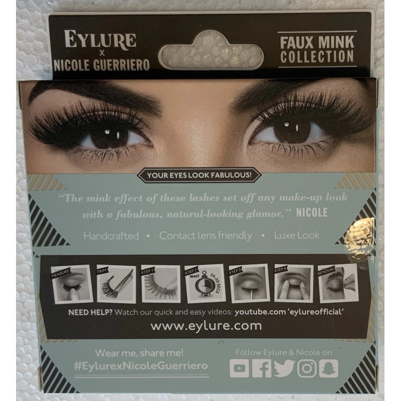Eylure NICOLE GUERRIERO Faux Flawless Mink Eyelashes Reusable W/Adhesive New