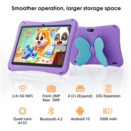 SGIN Tablet for Kids, 10 Inch Android 13 Kids Tablet with Case, 4GB RAM 64GB ROM, Toddler Tablet with 5000mAh, Pre-intalled KIDOZ, Dual Camera, GPS, WiFi,Parental Control, Educational Games(Purple)