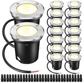Yahenda 16 Sets Low Voltage Landscape Lights 5W LED Warm White Outdoor Waterproof Deck Lights with Connectors, 12V-24V In-Ground Pathway Lighting for Garden Yard Driveway Patio Walkway