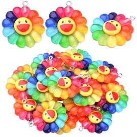 20pcs Colorful Sunflower Charms Resin Rainbow Smiling Face Flower Pendants Sunflower Beads Charm Collection Crafts for DIY Bracelet Necklace Earring Jewelry Making