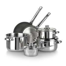 KASANOVA Grand Family 9Pcs Cookware set, Stainless steel pots, Nonstick aluminum frying pans, PFOA-free, Induction safe, Oven-safe up to 356°F