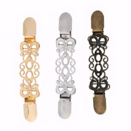 Clothing Cinch Clip, 3 Pcs of Sweater Clips, Waist Cincher Clasp Vintage Cardigan Floral Pattern Dress Back Cinch to Prevent Slipping (Gold, White, Bronze)