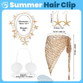 Skicuff 7 Pcs Mermaid Costume for Women Shell Necklace Earrings Purse Starfish Hair Clip Mermaid Crochet Skirt Shell Bra Summer Beach Accessories