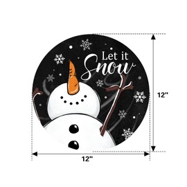 Deroro Let It Snow Snowman Sign for Front Door Decor, Winter Welcome Farmhouse Wood Door Hanger for Outdoor Outside Porch, Rustic Snowflakes Black Wooden Wreath Wall Hanging Decoration