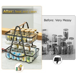 2 Tier Countertop Fruit Basket for Kitchen, Portable Fruit Storage Basket Bowls for Fruits Vegetable Bread Snacks Organization, Detachable Metal Rectangle Basket Storage with Handle- Black